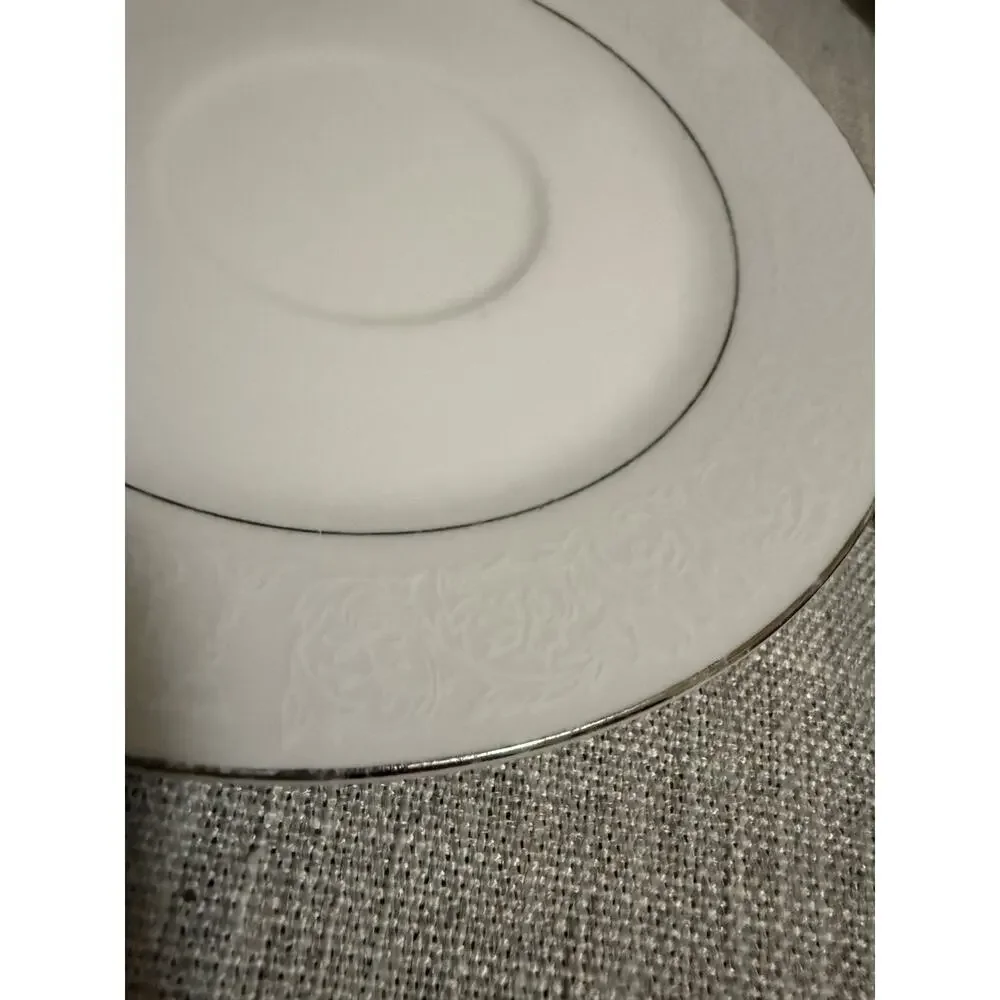 🍽️ Scarsdale 8079 China Saucers – Set of 6 – White Embossed Floral & Silver